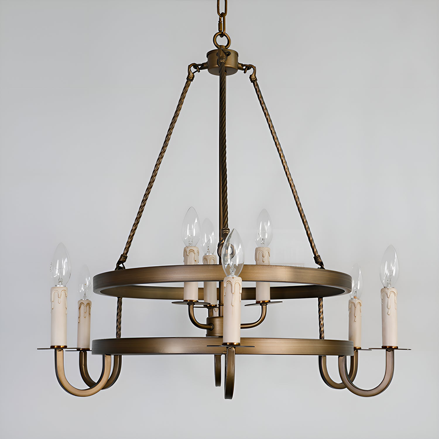 2-Tier Bronze Wagon Wheel Chandelier-light-off|Sofary