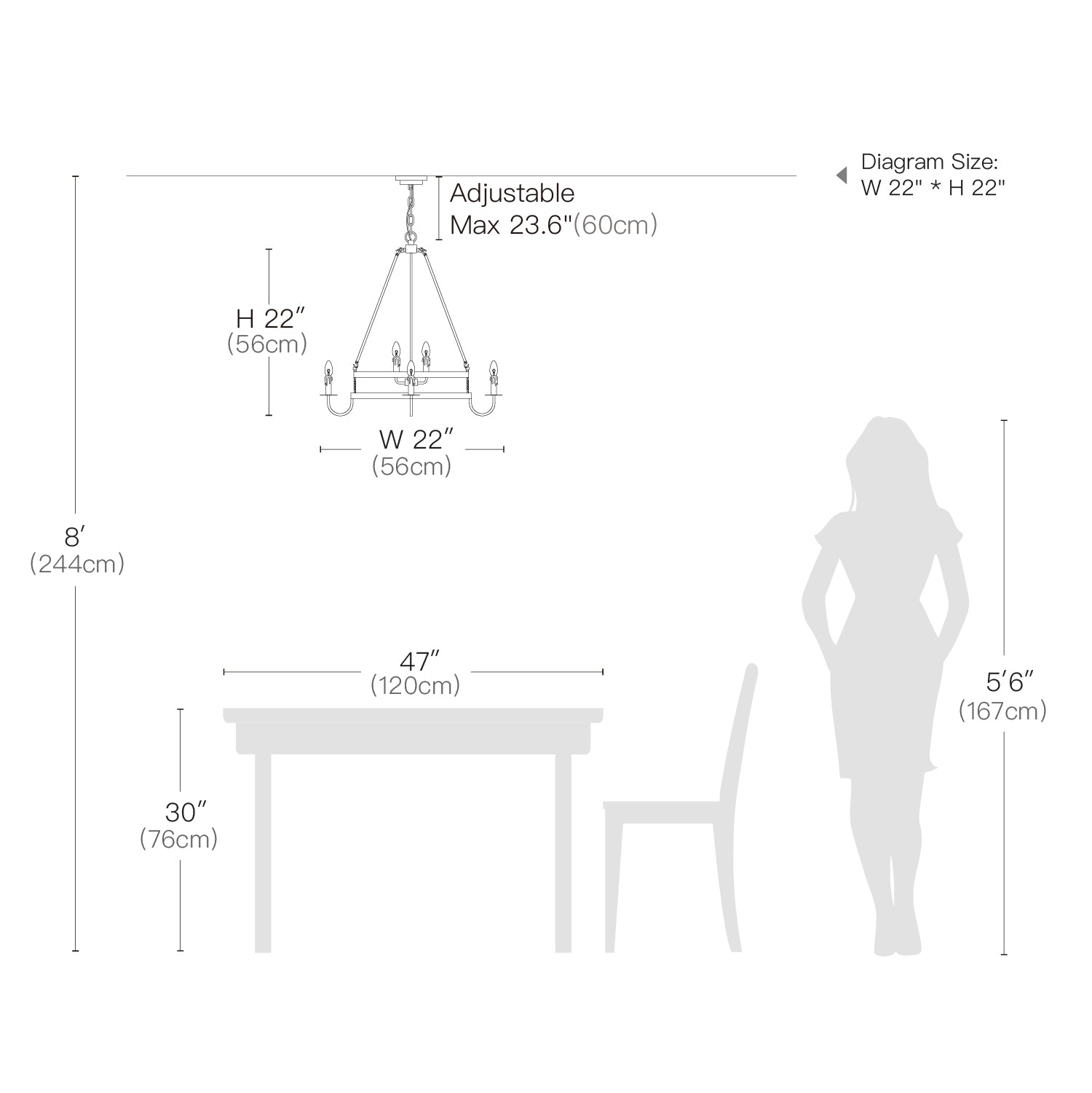 2-Tier Bronze Wagon Wheel Chandelier - size | Sofary Lighting