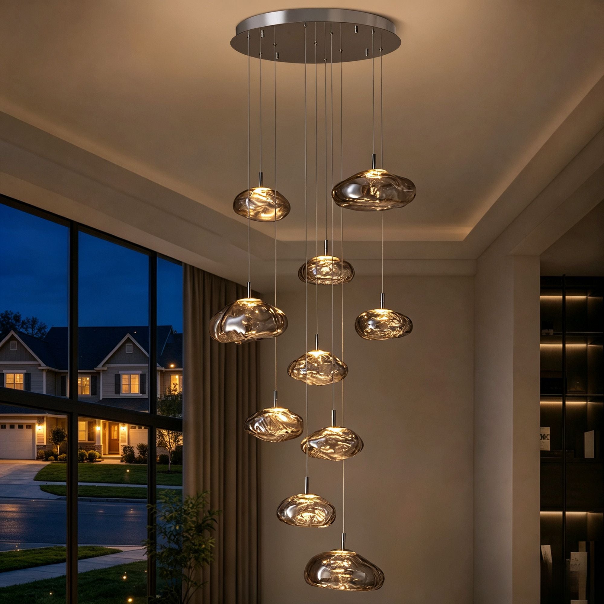 Astral Modern 10-Light Dual-Size Cascading Chandelier