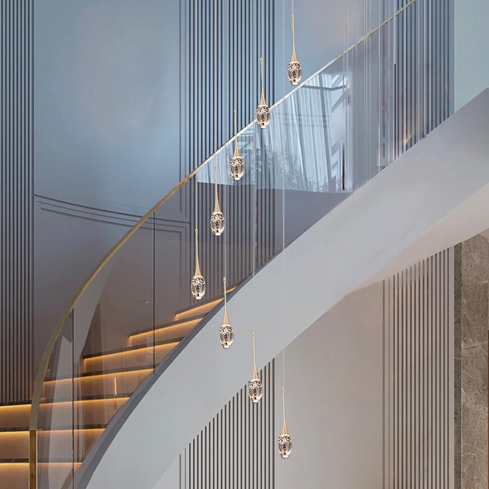 Curated visual reference: Picture Idea: Modern Luxury Villa Loft Apartment Rotating Staircase Long Pendant