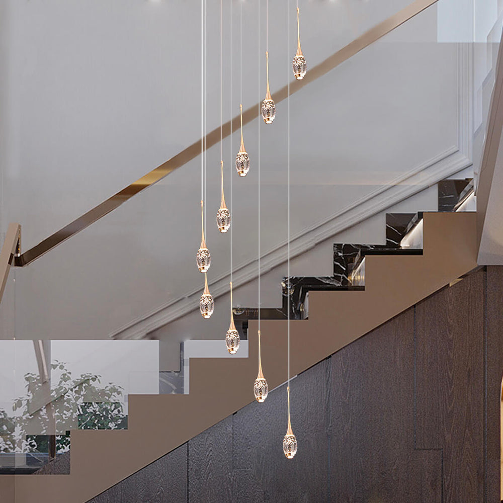 Curated visual reference: Luxury Penthouse Apartment Staircase Lighting Reference: Modern Luxury Villa Loft Apartment Rotating Staircase Long Pendant