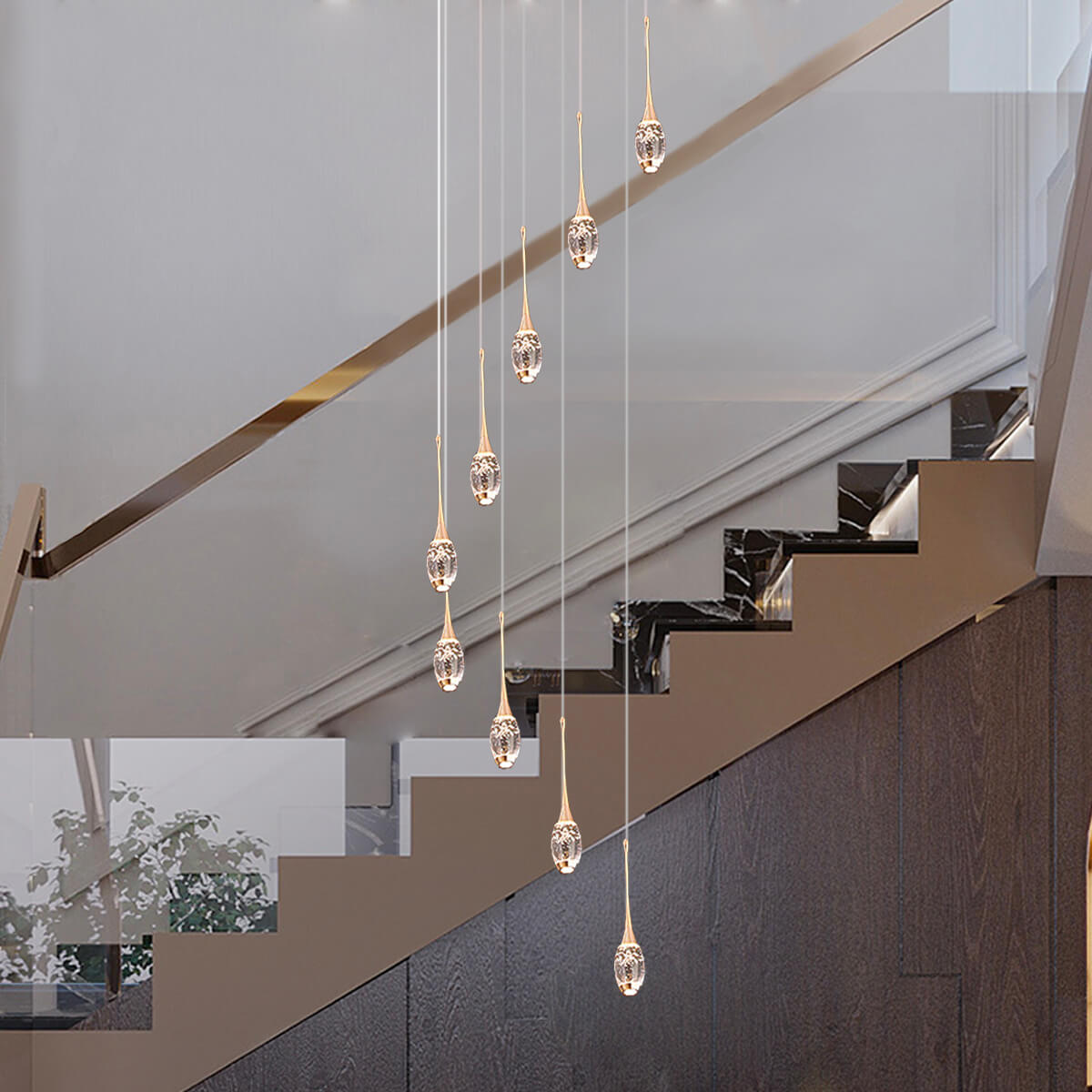 Modern-Luxury-Villa-loft-Apartment-Rotating-Staircase-Long-Pendant-Crystal-Duplex-Staircase-Pendant-Staircase | Sofary