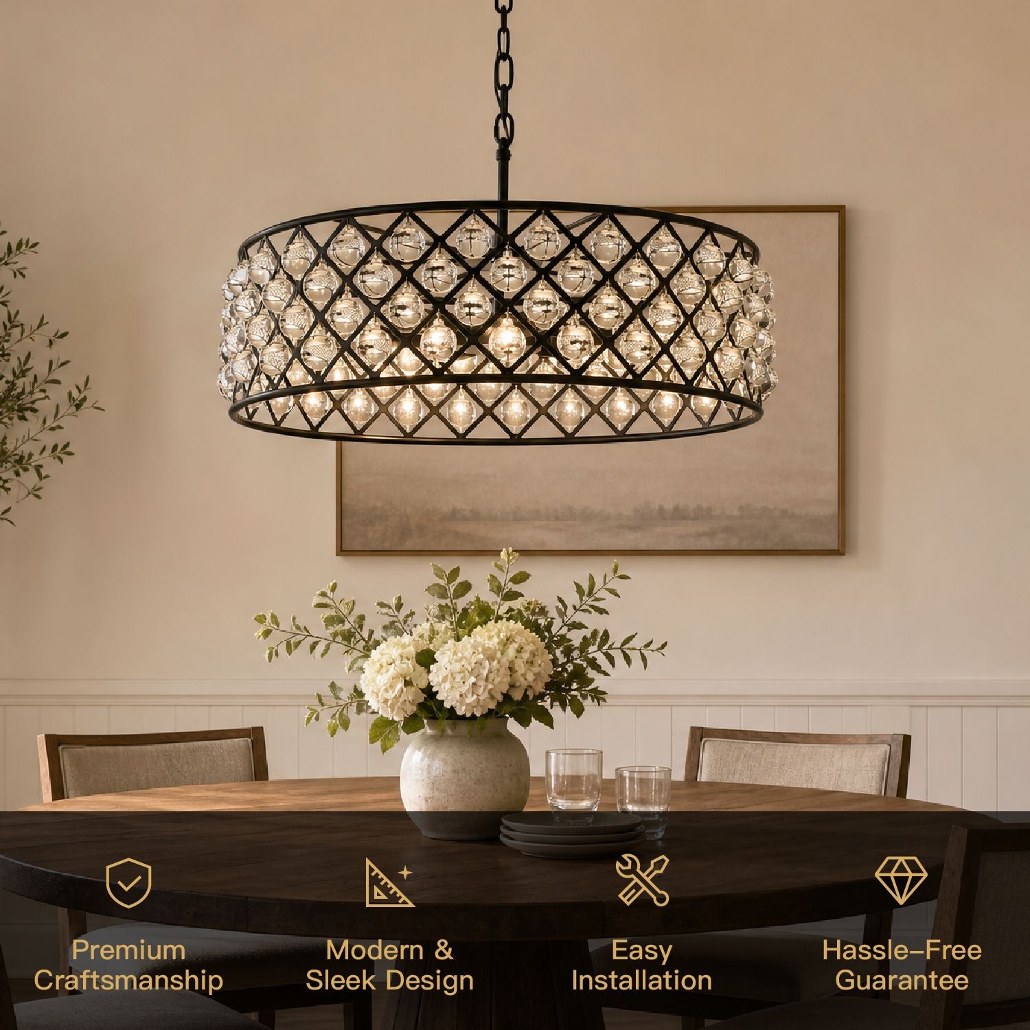 Vesper Modern Industrial Matte Black K9 Crystal Chandelier
