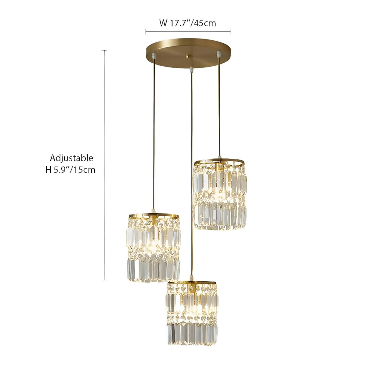 3-Light Gold Crystal Chandelier - Linear Pendant Light | Sofary