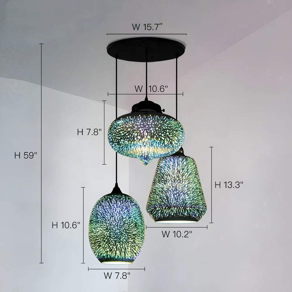 3 Lights 3D Colorful Glass Fireworks ART Pendant Light-size-1| Sofary