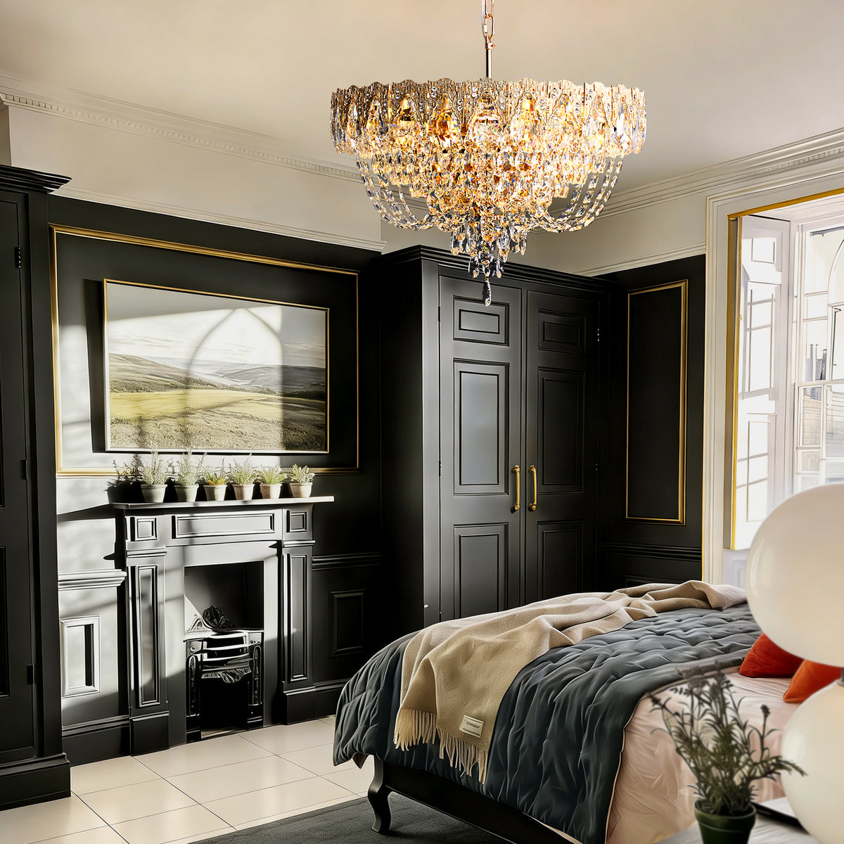 Auremont Classic Luxury Gold Crystal Cascading Round Chandelier