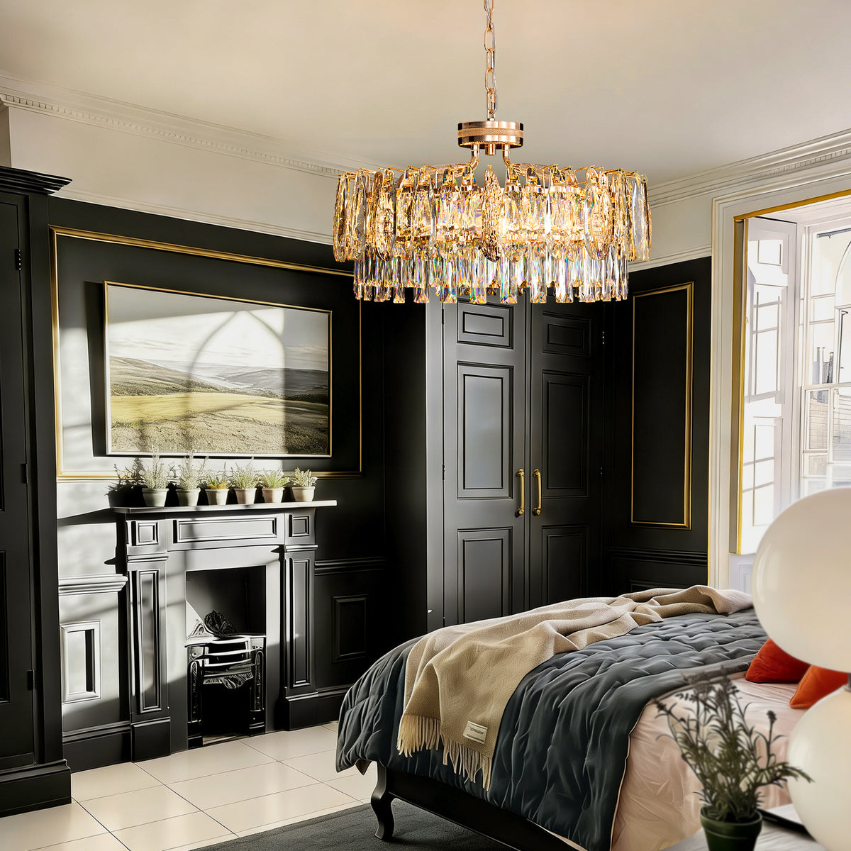 Delvienne Modern Luxury Gold Crystal Double-Tier Round Chandelier