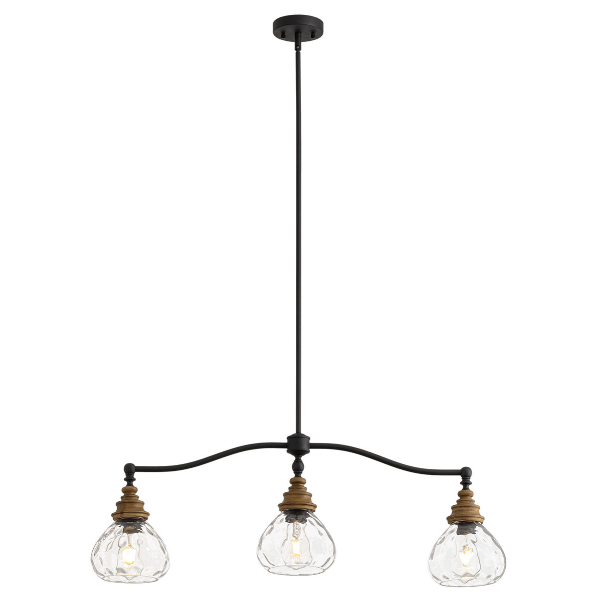 Brinley Vintage Farmhouse Bronze Clear Ripple Glass 3-Light Linear Chandelier