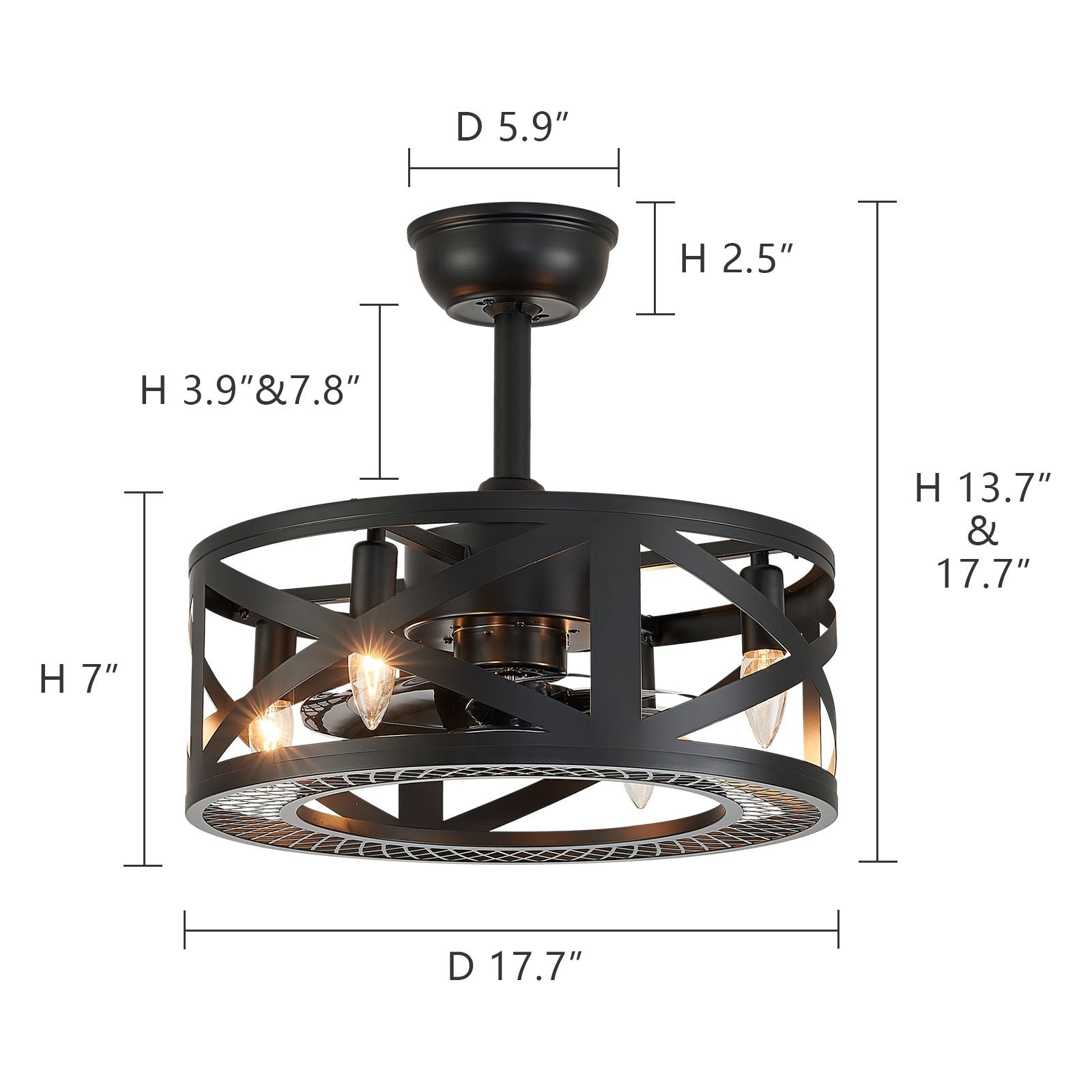 Modern Industrial Caged Ceiling Fan with Light