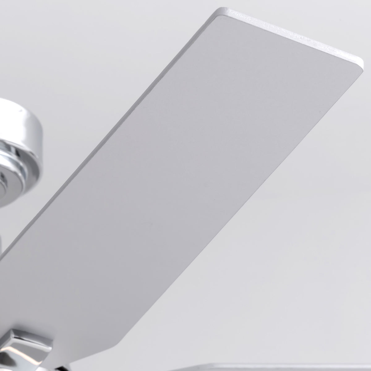 Close-up of silver blade — 52" chrome ceiling fan, sleek matte grey finish, 5-blade design, modern aerodynamic shape | Sofary Lighting