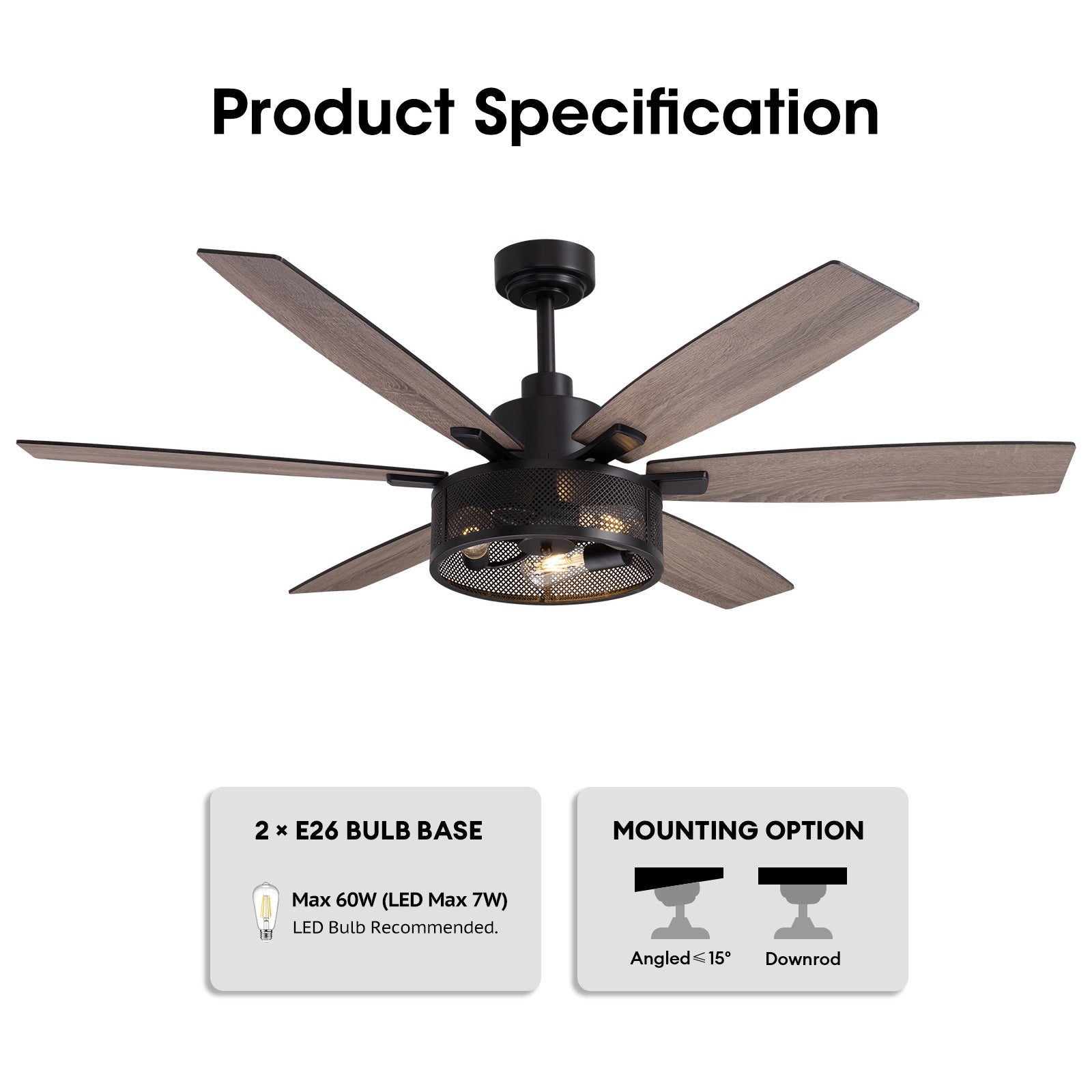 Brise 60" Farmhouse Cage Ceiling Fan  with Lights & Remote