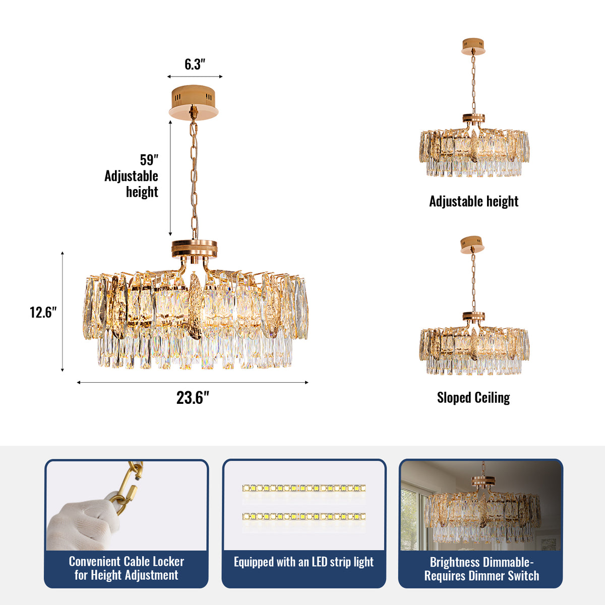 Delvienne Modern Luxury Gold Crystal Double-Tier Round Chandelier