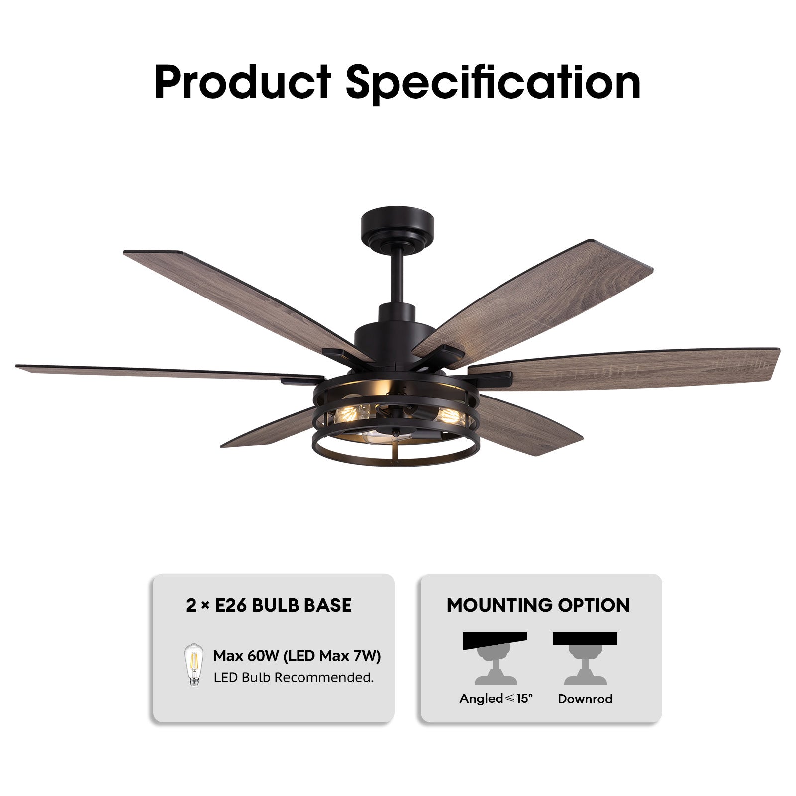 Vintara 60" Farmhouse Cage Ceiling Fan with Lights & Remote