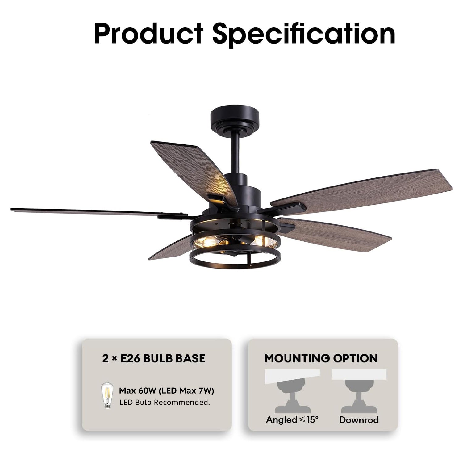 Vintara 52" Farmhouse Cage Ceiling Fan with Lights & Remote