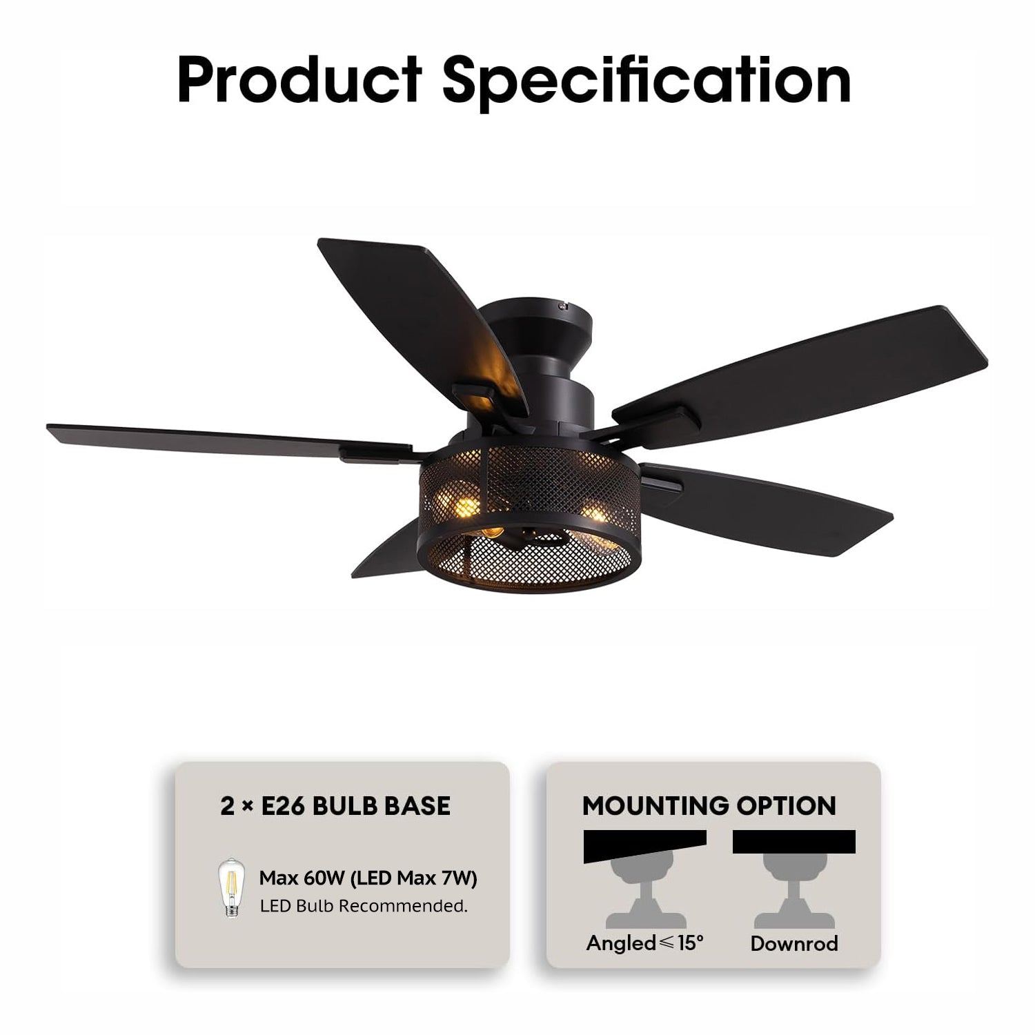 Brise 46" Farmhouse Cage Ceiling Fan with Light [Flush Mount]