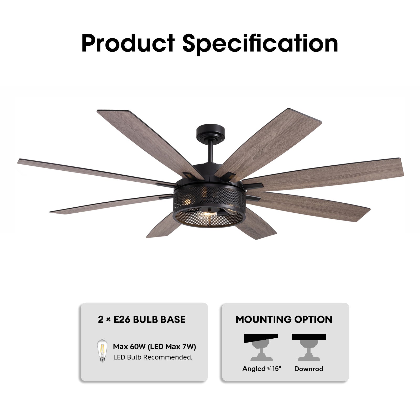 Vintara 72" Farmhouse Cage Ceiling Fan  with Lights & Remote
