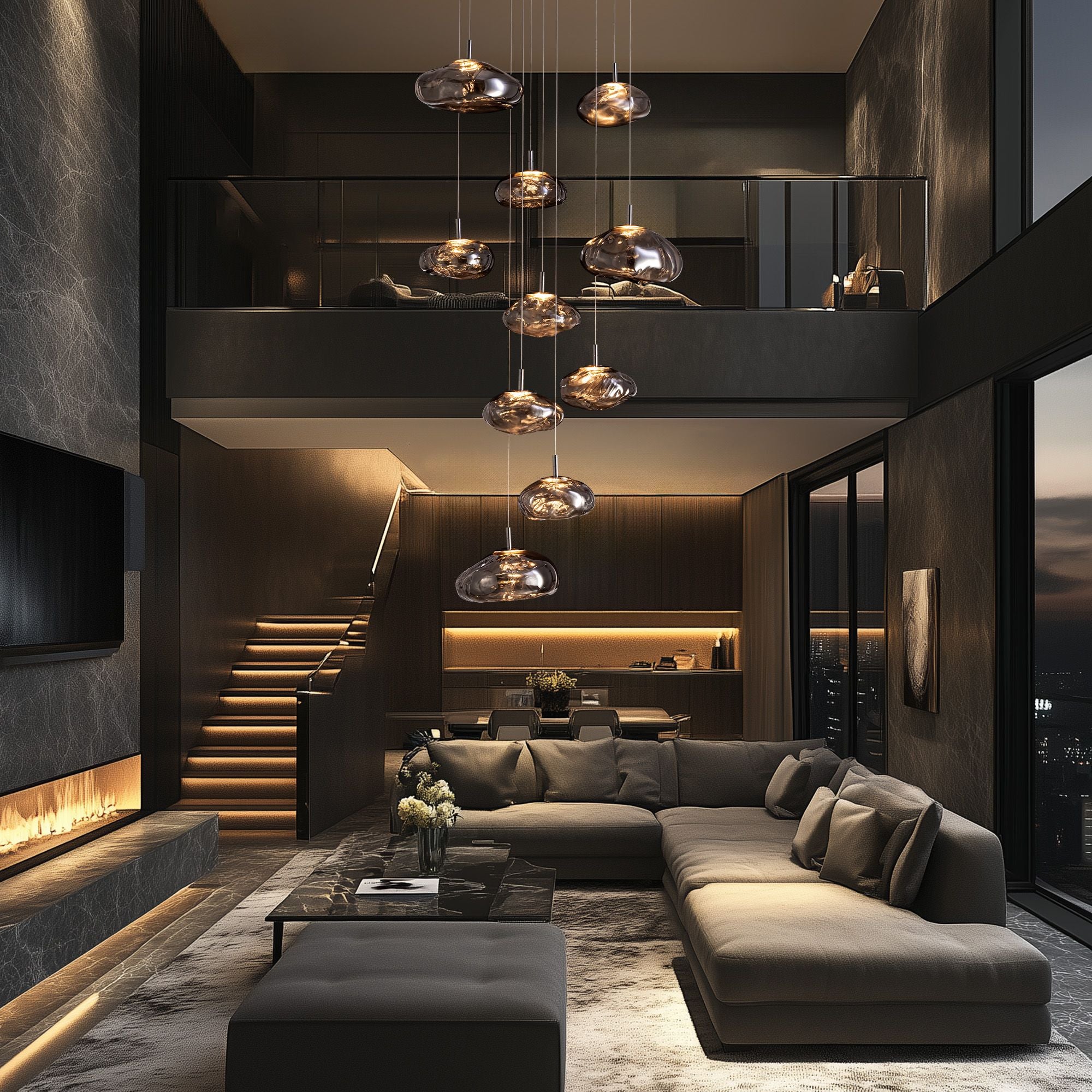 Astral Modern 10-Light Dual-Size Cascading Chandelier