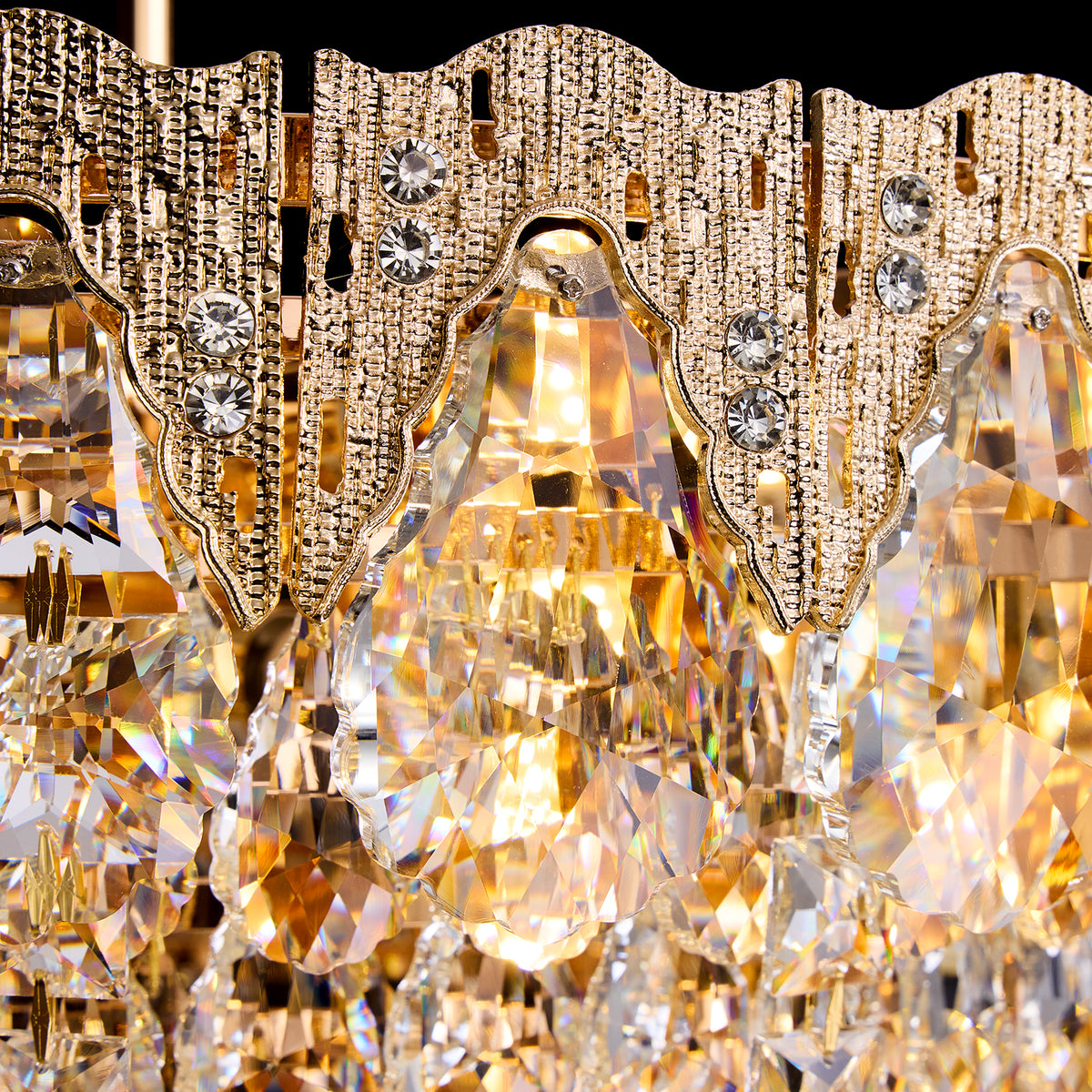 Auremont Classic Luxury Gold Crystal Cascading Round Chandelier