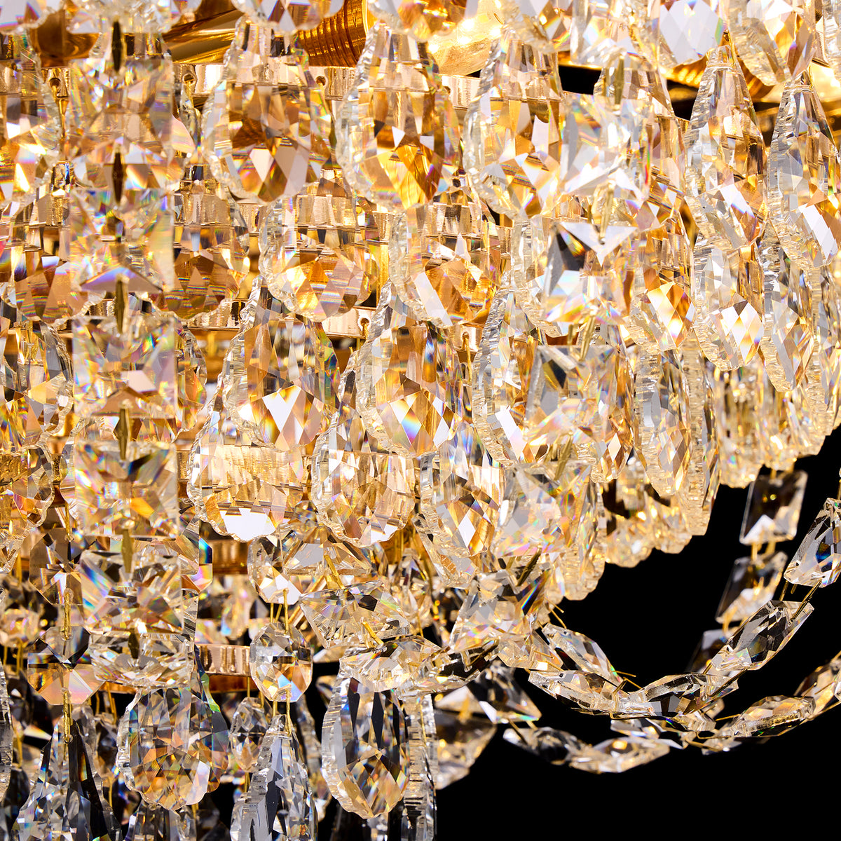Auremont Classic Luxury Gold Crystal Cascading Round Chandelier