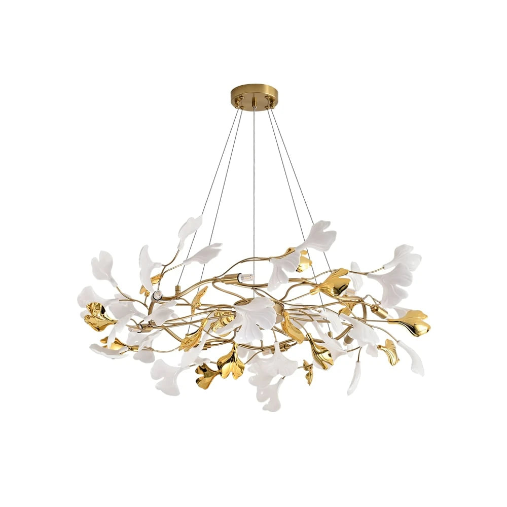 8-Light Art Deco Ginkgo Leaves Chandelier White & Gold Metal Ceiling Light- Sofary Light