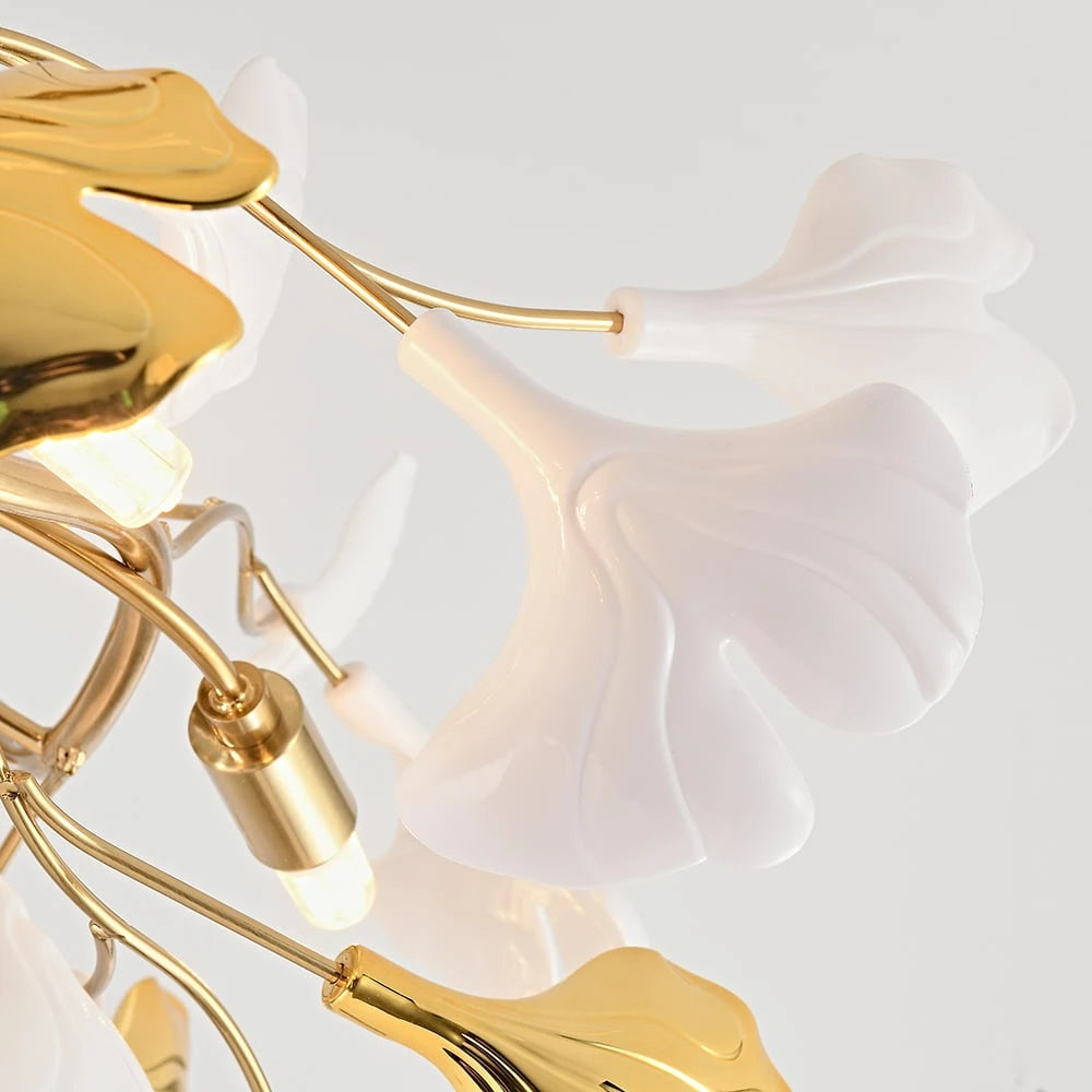 8-Light Art Deco Ginkgo Leaves Chandelier White & Gold Metal Ceiling Light Detail- Sofary Light