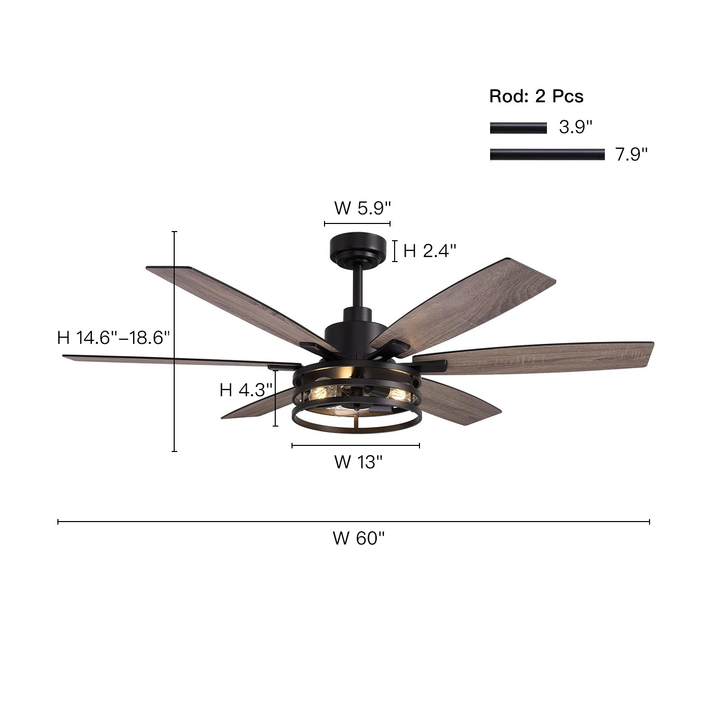 Vintara 60" Farmhouse Cage Ceiling Fan with Lights & Remote