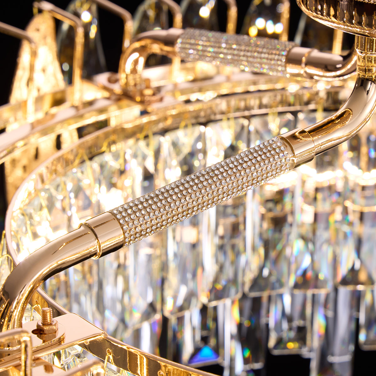 Delvienne Modern Luxury Gold Crystal Double-Tier Round Chandelier
