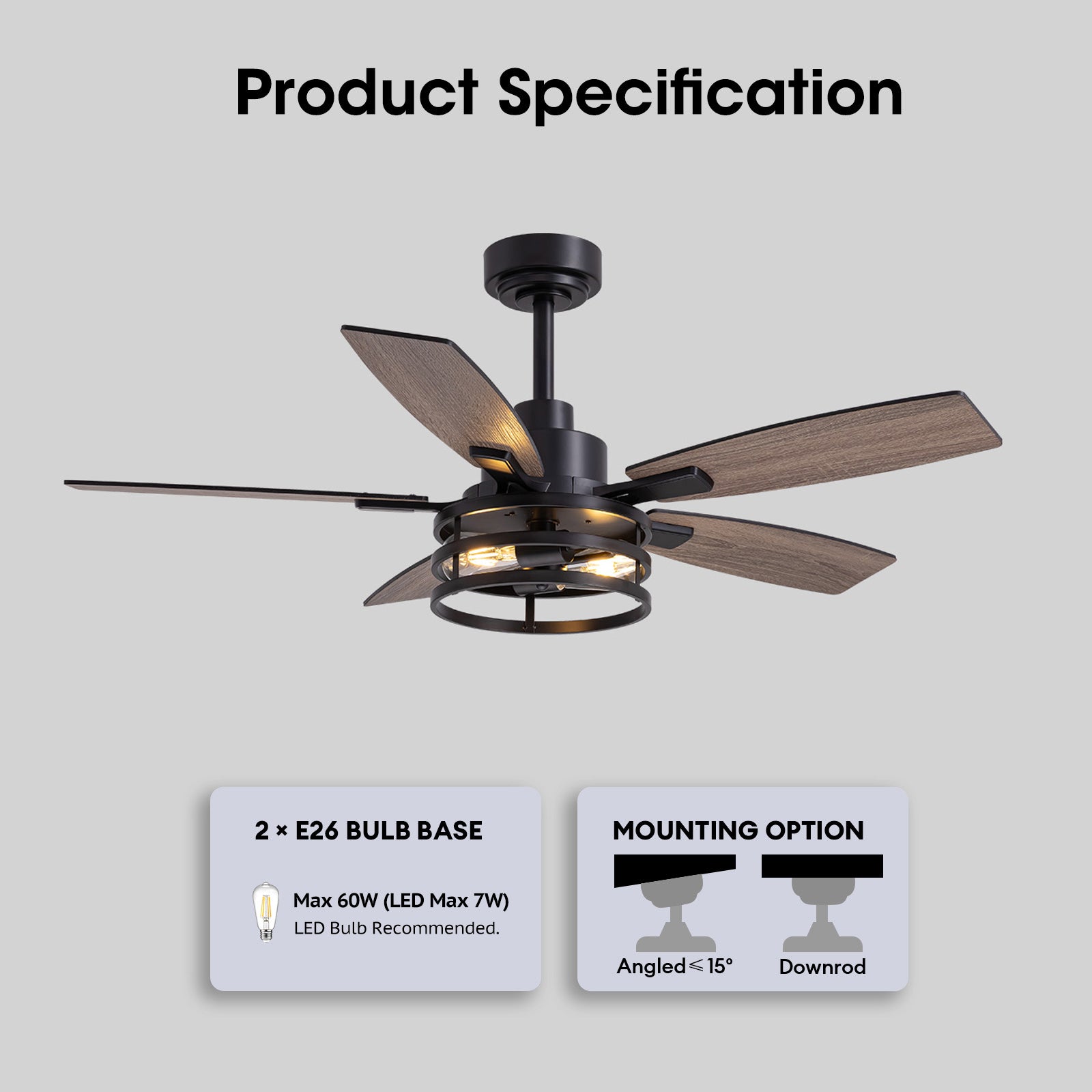 Brise 72" Farmhouse Cage Ceiling Fan with Lights & Remote