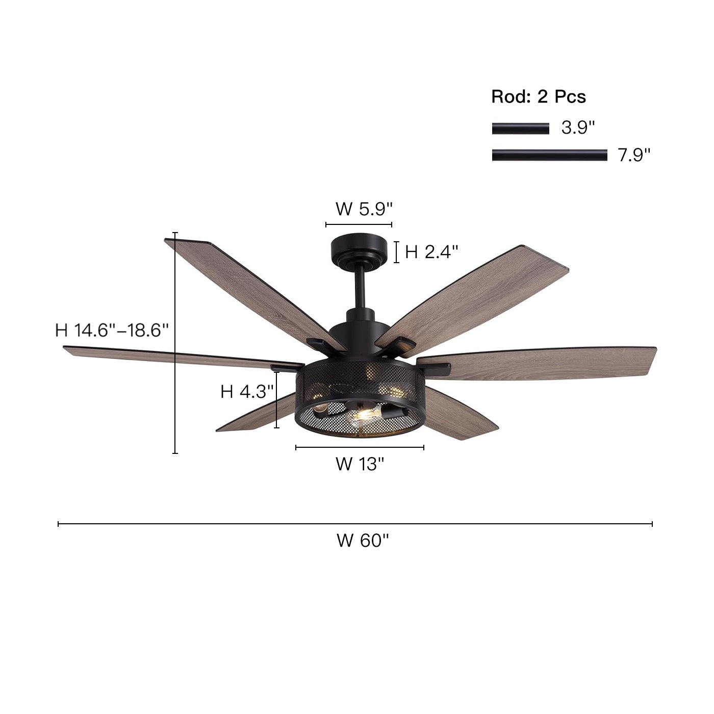 Brise 60" Farmhouse Cage Ceiling Fan  with Lights & Remote