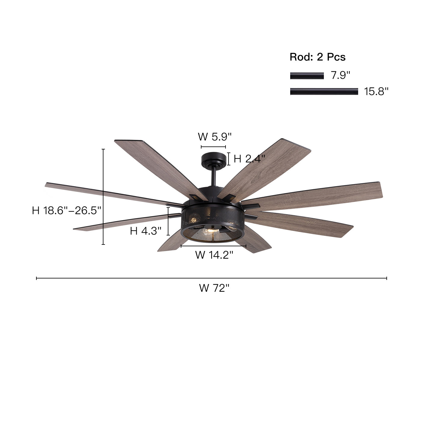 Vintara 72" Farmhouse Cage Ceiling Fan  with Lights & Remote