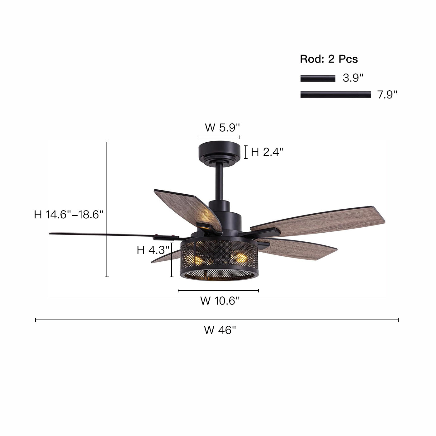 Vintara 46" Farmhouse Cage Ceiling Fan  with Lights & Remote