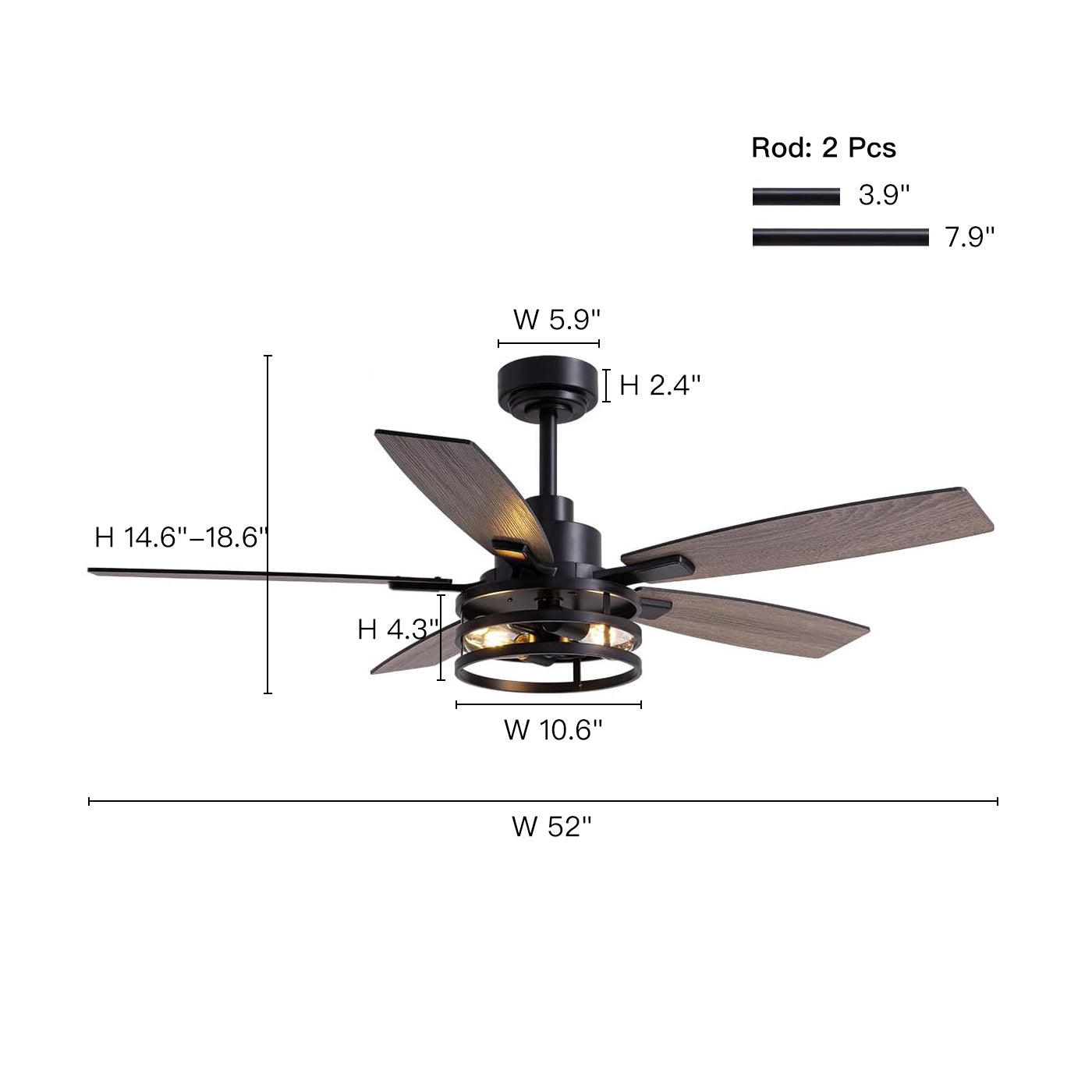 Vintara 52" Farmhouse Cage Ceiling Fan with Lights & Remote