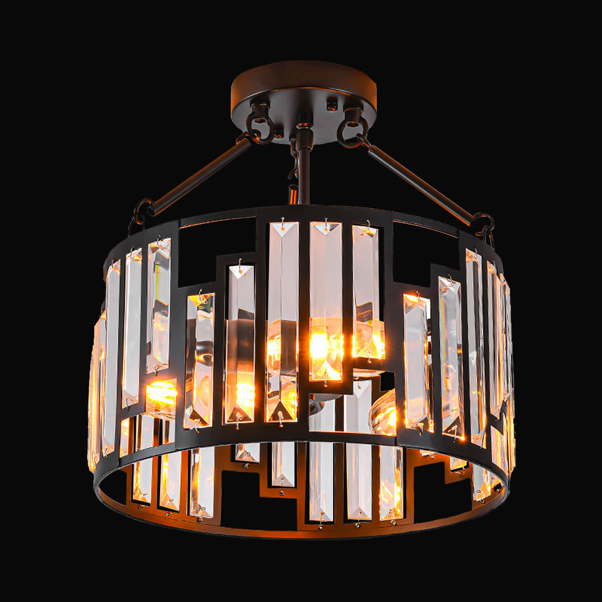 American-style-iron-pendant-lamp-Ceiling-light-front-view-black  | Sofary