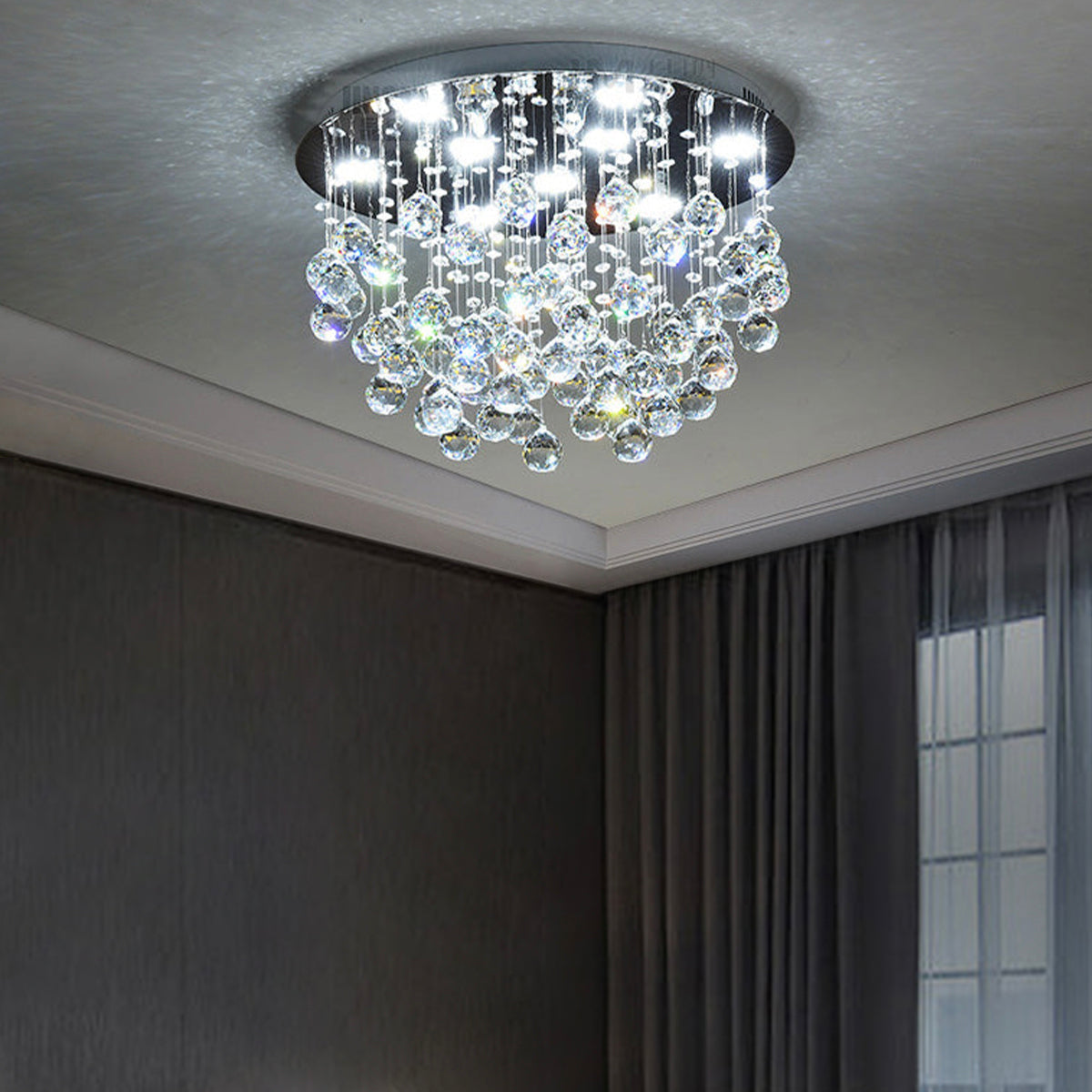 Modern Flush Mount Crystal Chandelier for Bedroom - Ceiling Lights