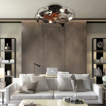 Industrial Style Caged Ceiling Fan with Lights---living room