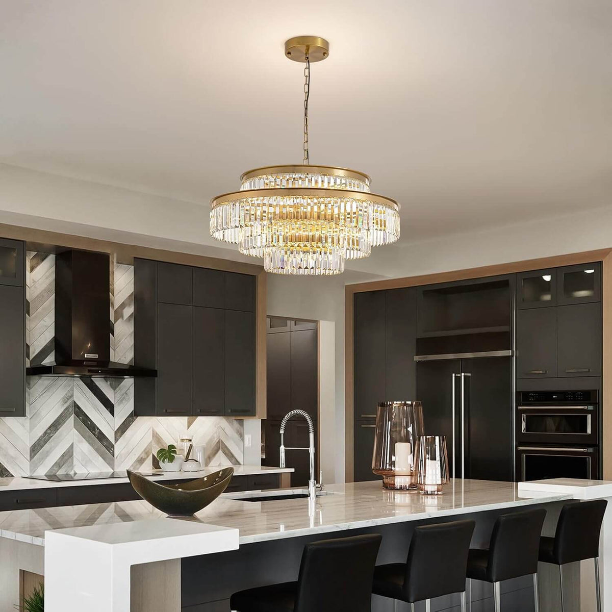 Solara Luxury Modern Gold Brass Crystal Round Chandelier for Dining ...