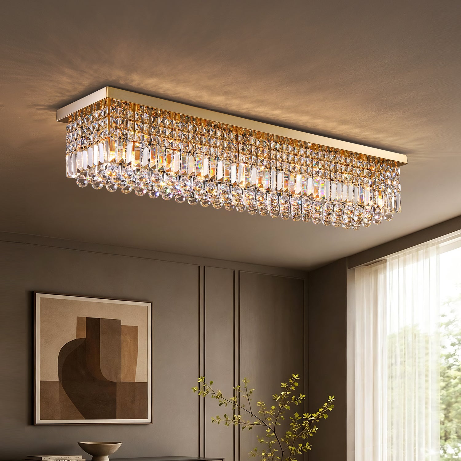 Elandor Crystal Rectangular Ceiling Light