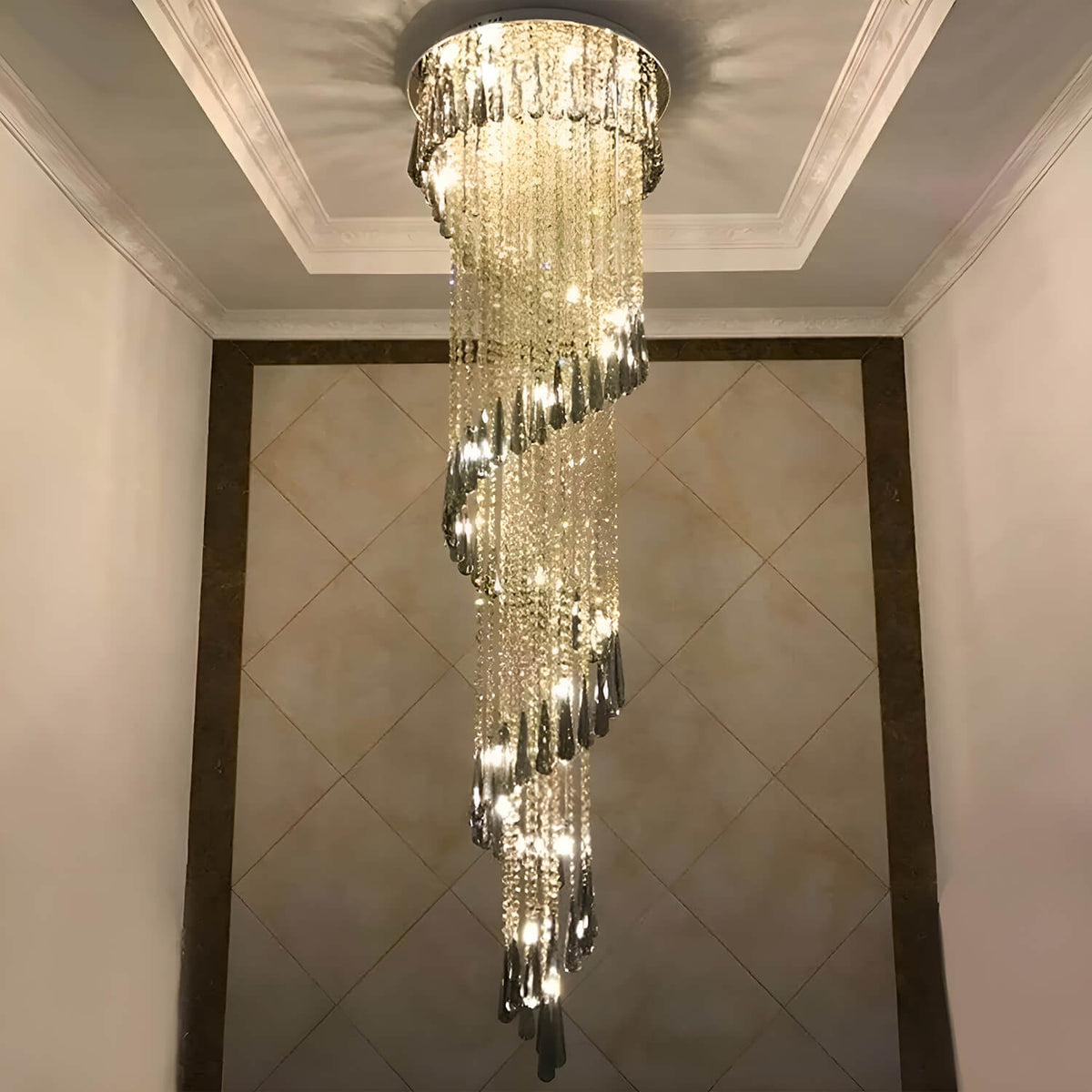 Circular-duplex-rotating-staircase-chandelier-modern-crystal-LED-Staircase | Sofary
