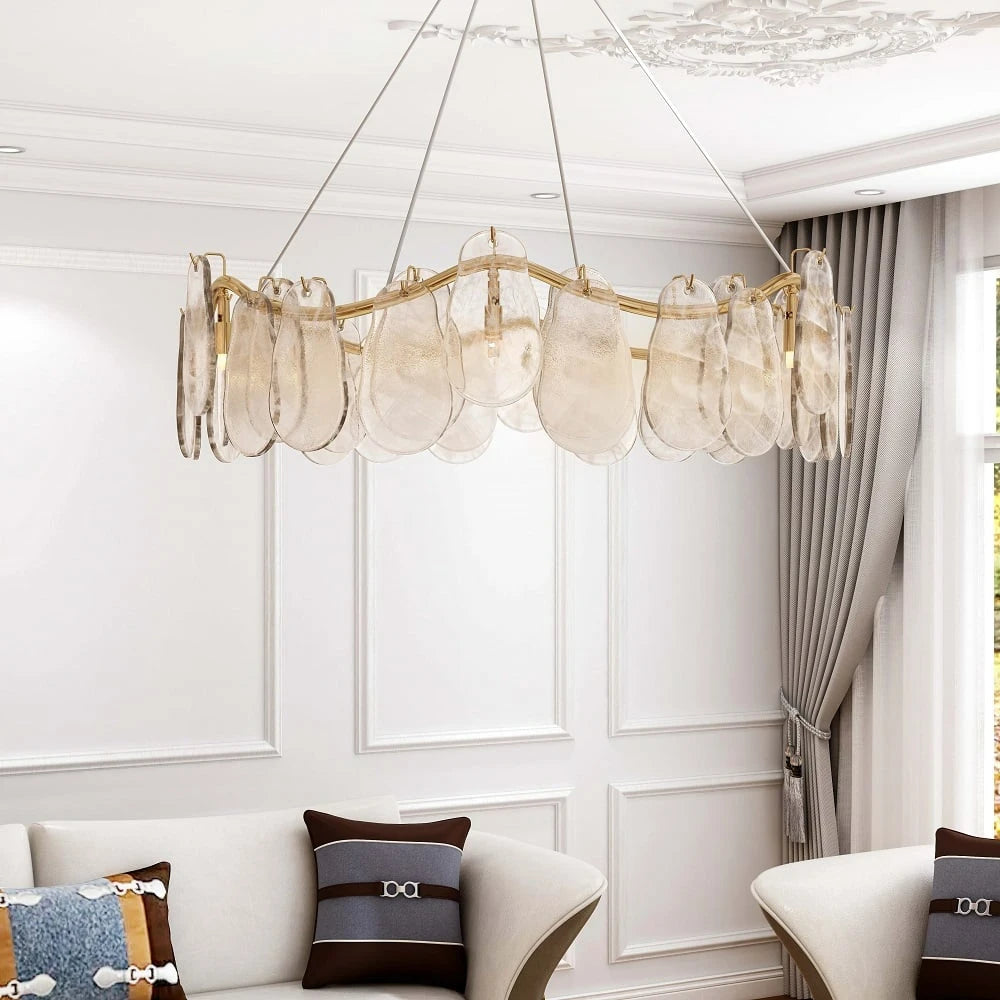 Cloud Modern 8-Light Tiered Cloud Glass Chandelier with Adjustable Cables Scene Graph- Sofary Light