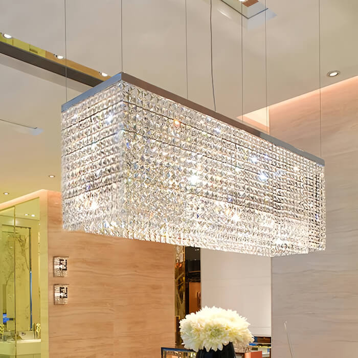 Contemporary Luxury Linear Rectangular Crystal Chandelier