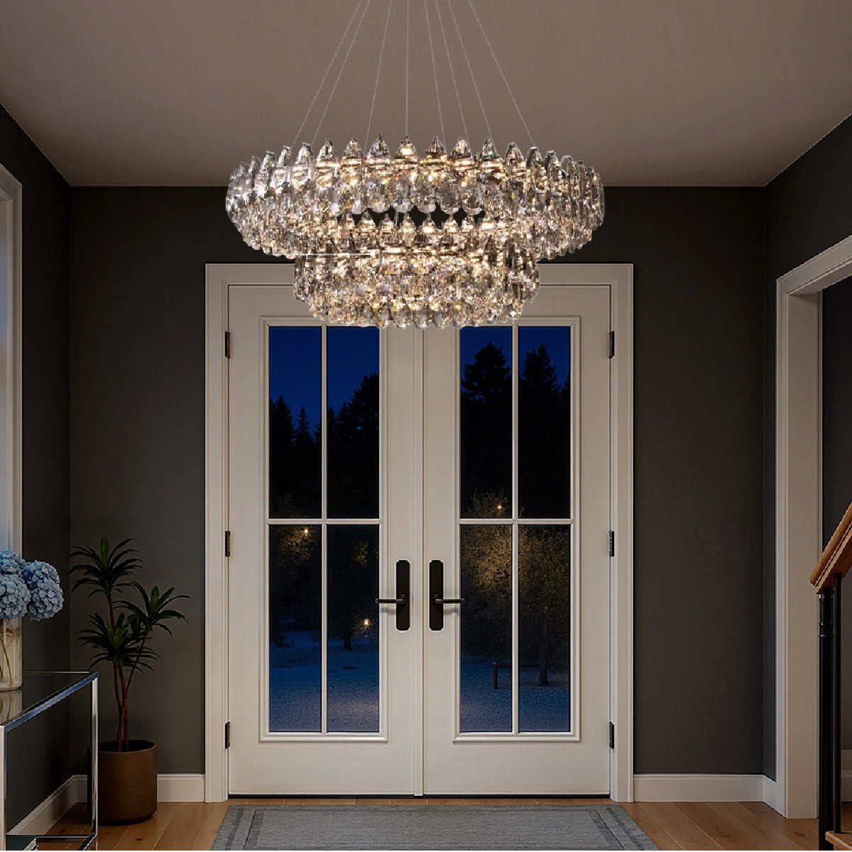 Crystal Dual Tier Water Drop  Chandelier - Sofary Lighting