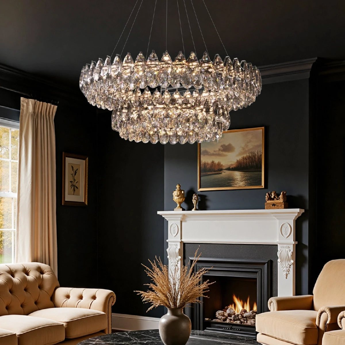 Crystal Dual Tier Water Drop  Chandelier - Sofary Lighting