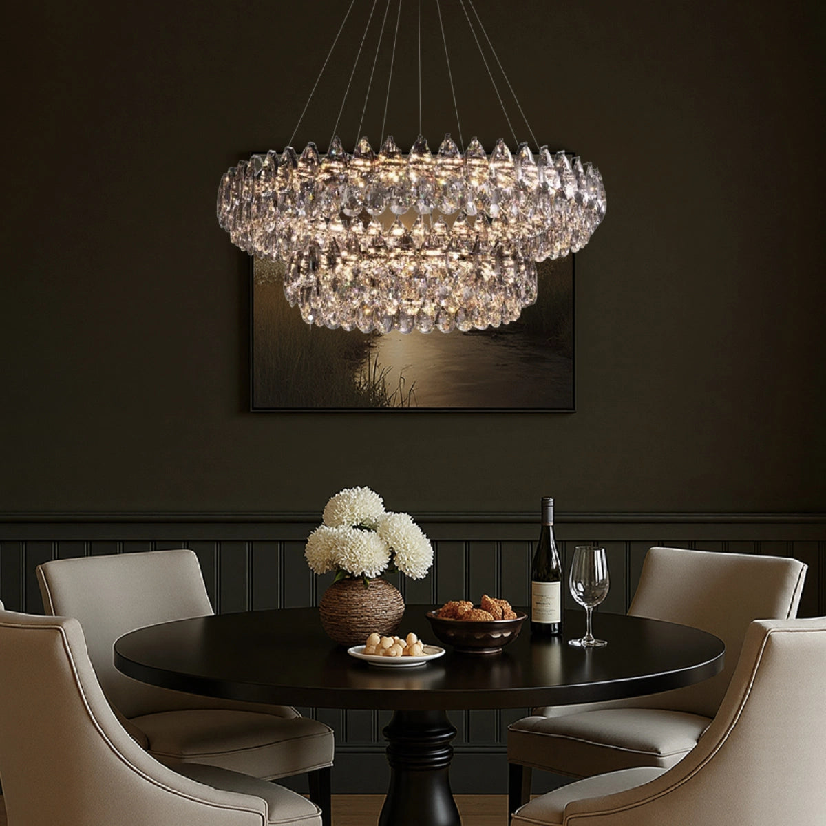 Crystal Dual Tier Water Drop  Chandelier - Sofary Lighting