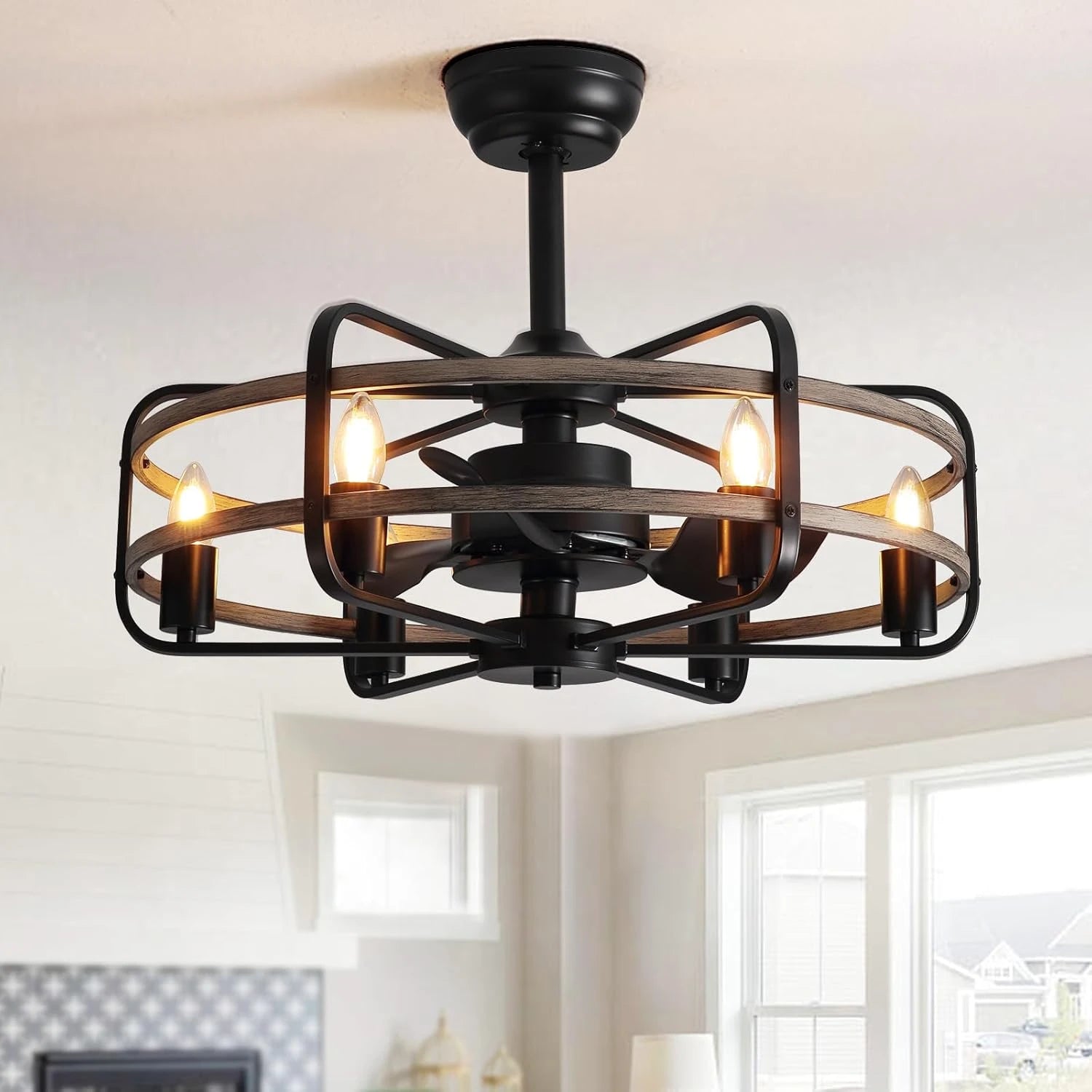 Farmhouse 25 inch Cage Ceiling Fan Light with Remote Control - Sofary Lighting