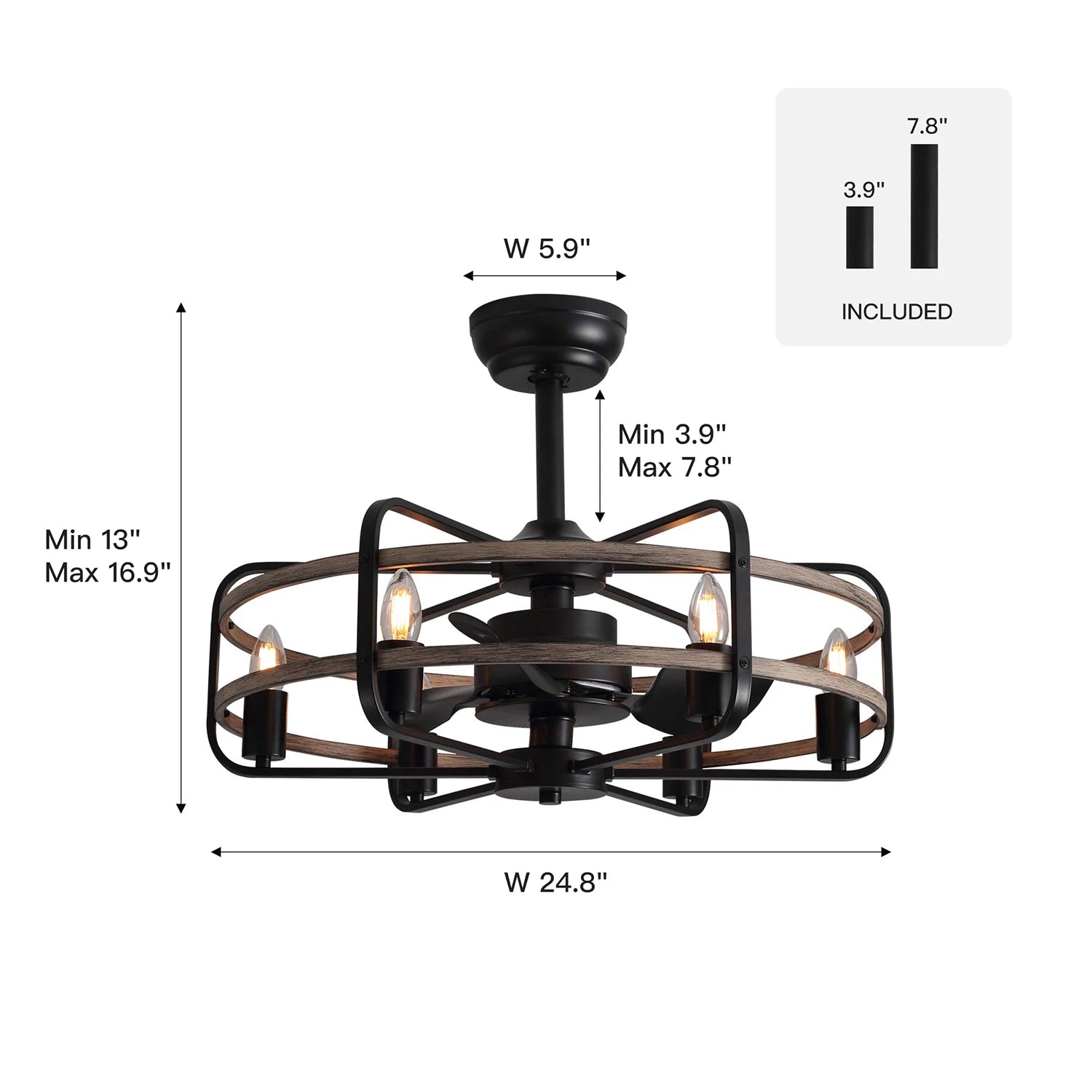Farmhouse 25 inch Cage Ceiling Fan Light with Remote Control - Sofary Lighting