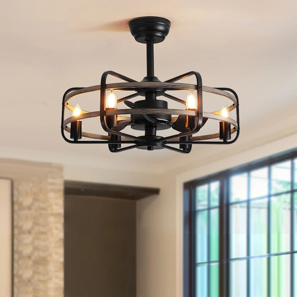 Farmhouse 25 inch Cage Ceiling Fan Light with Remote Control - Sofary Lighting