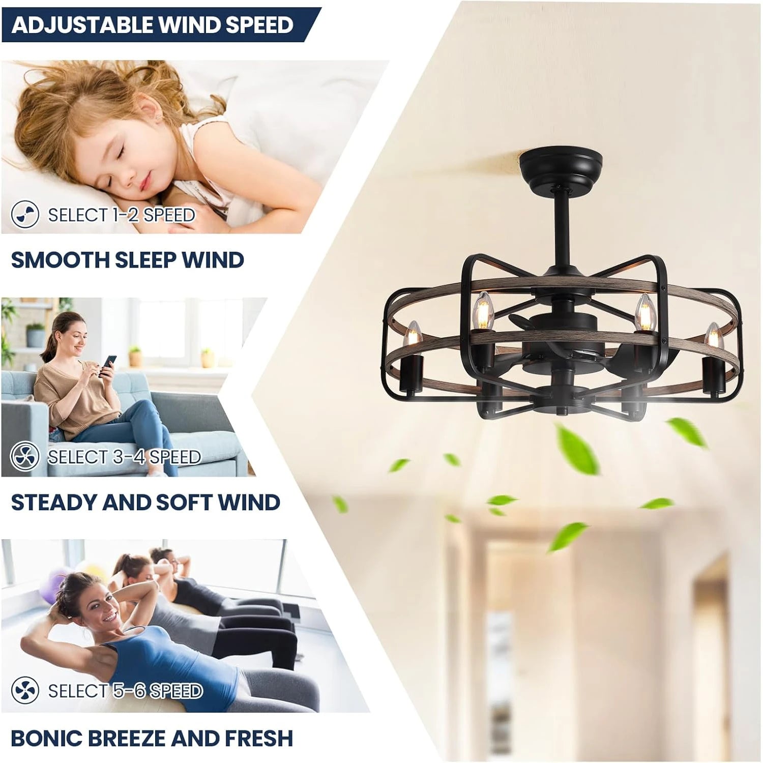 Farmhouse 25 inch Cage Ceiling Fan Light with Remote Control - Sofary Lighting