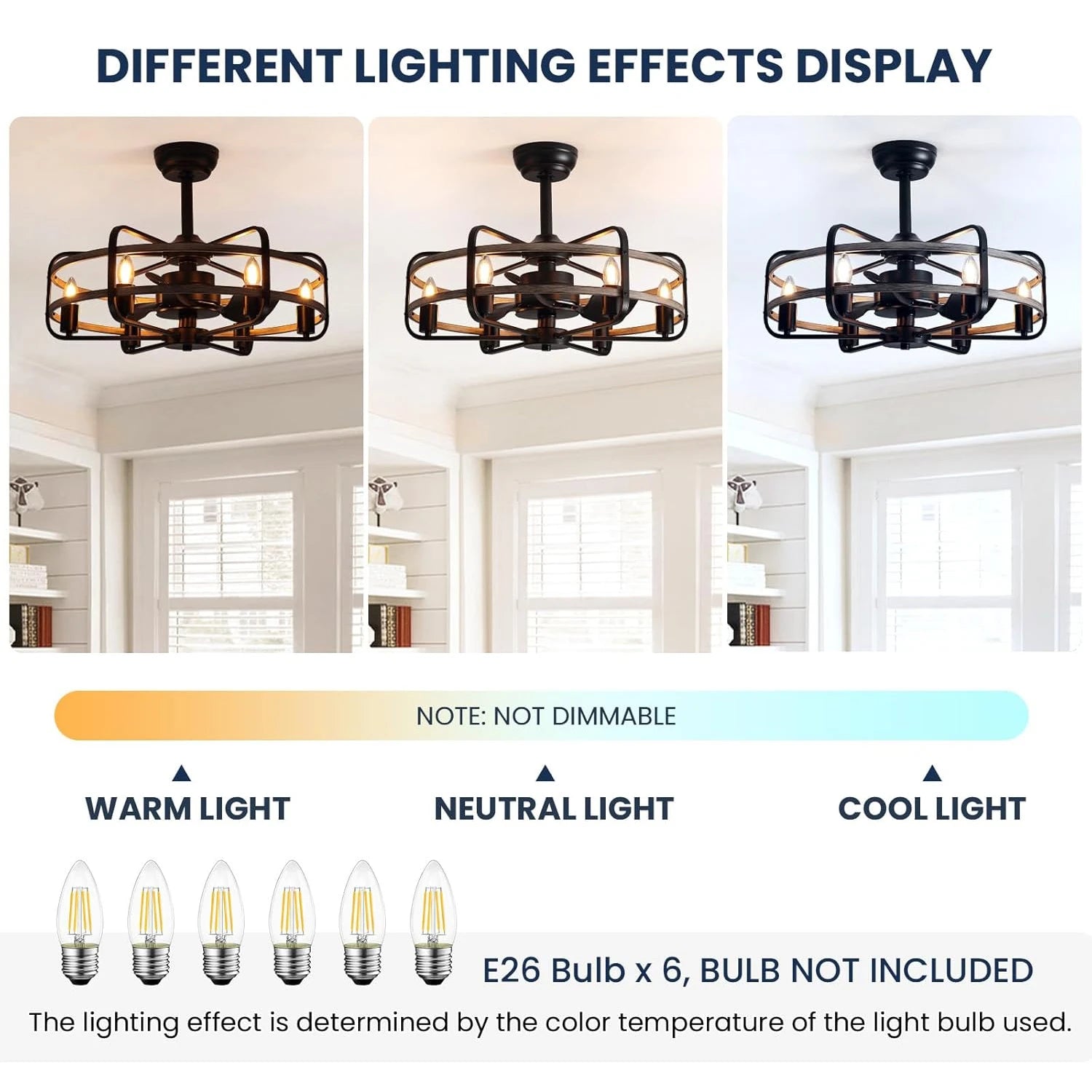 Farmhouse 25 inch Cage Ceiling Fan Light with Remote Control - Sofary Lighting