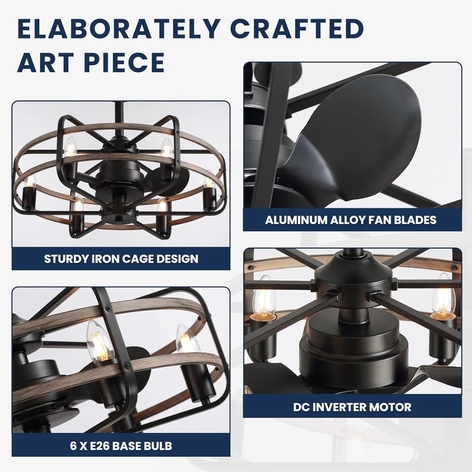 Farmhouse 25 inch Cage Ceiling Fan Light with Remote Control - Sofary Lighting