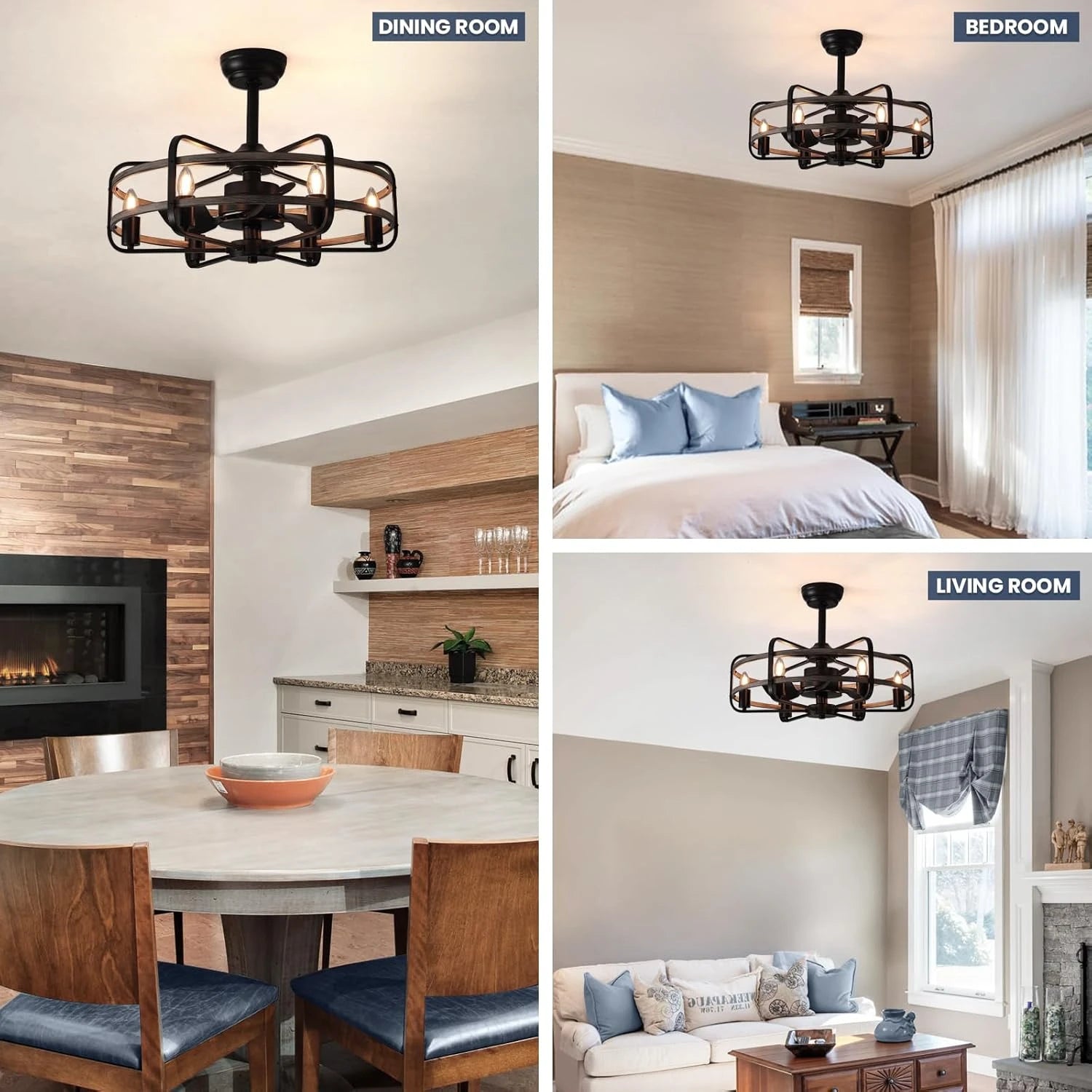 Farmhouse 25 inch Cage Ceiling Fan Light with Remote Control - Sofary Lighting